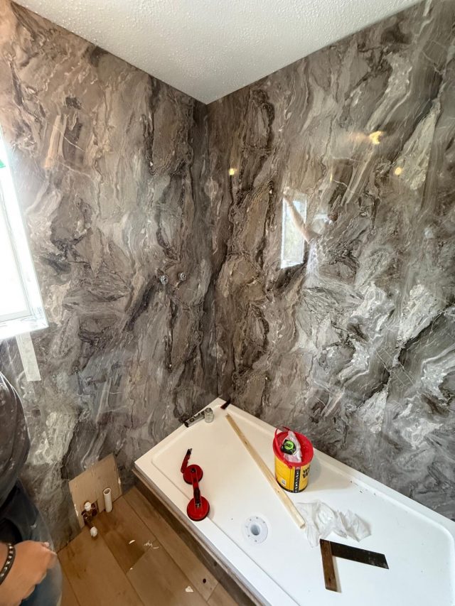 Water-resistant shower boarding installed by Teddy Tails Plumbing